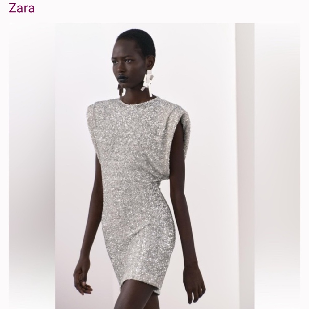 Zara Sparkle Sequin Shoulder Pads  Dress ZW COLLECTION - Picture 8 of 16